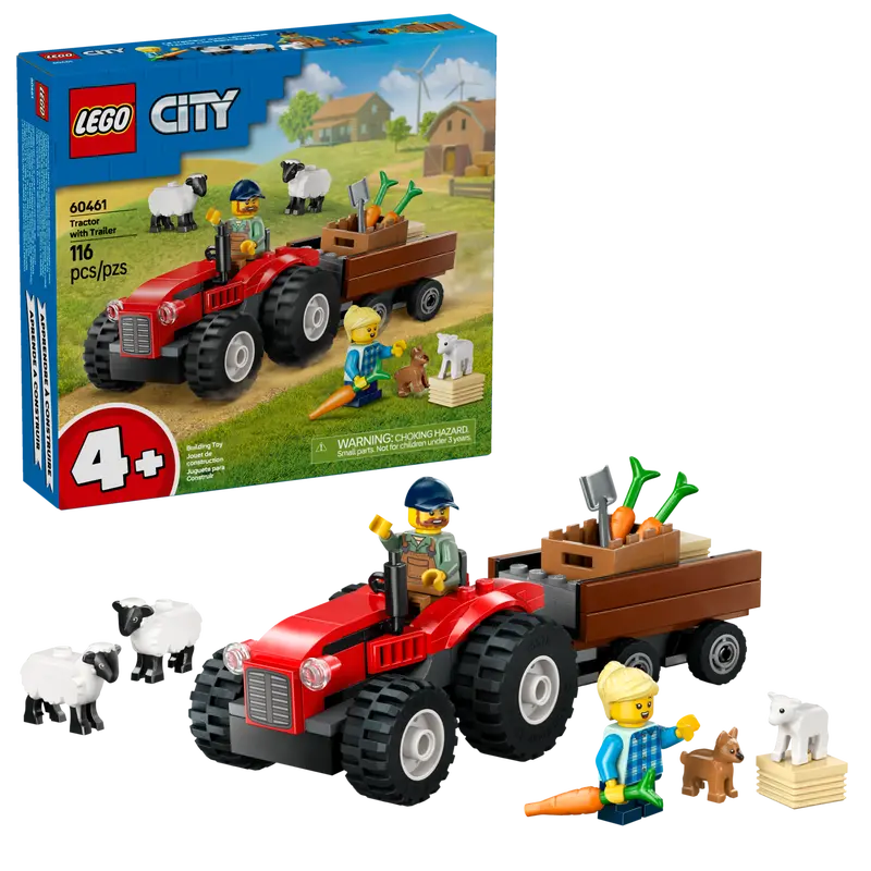 Lego® City - Trator Agrícola Vermelho com Reboque e Ovelhas 60461