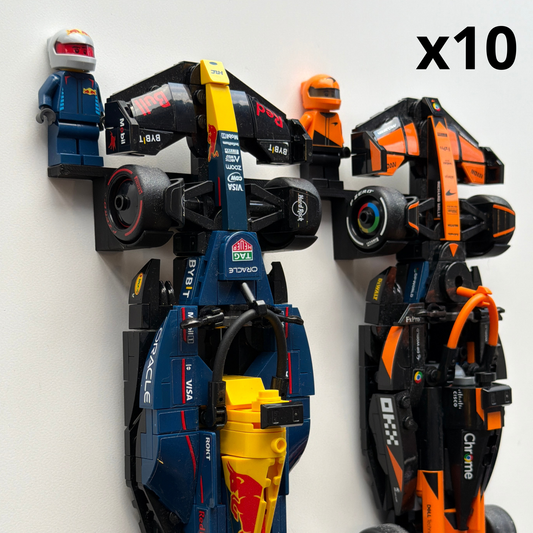 Pack x10 Unid. Suportes de parede para LEGO® Speed Champions com espaço para piloto