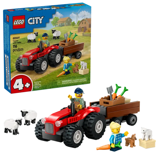 Lego® City - Trator Agrícola Vermelho com Reboque e Ovelhas 60461